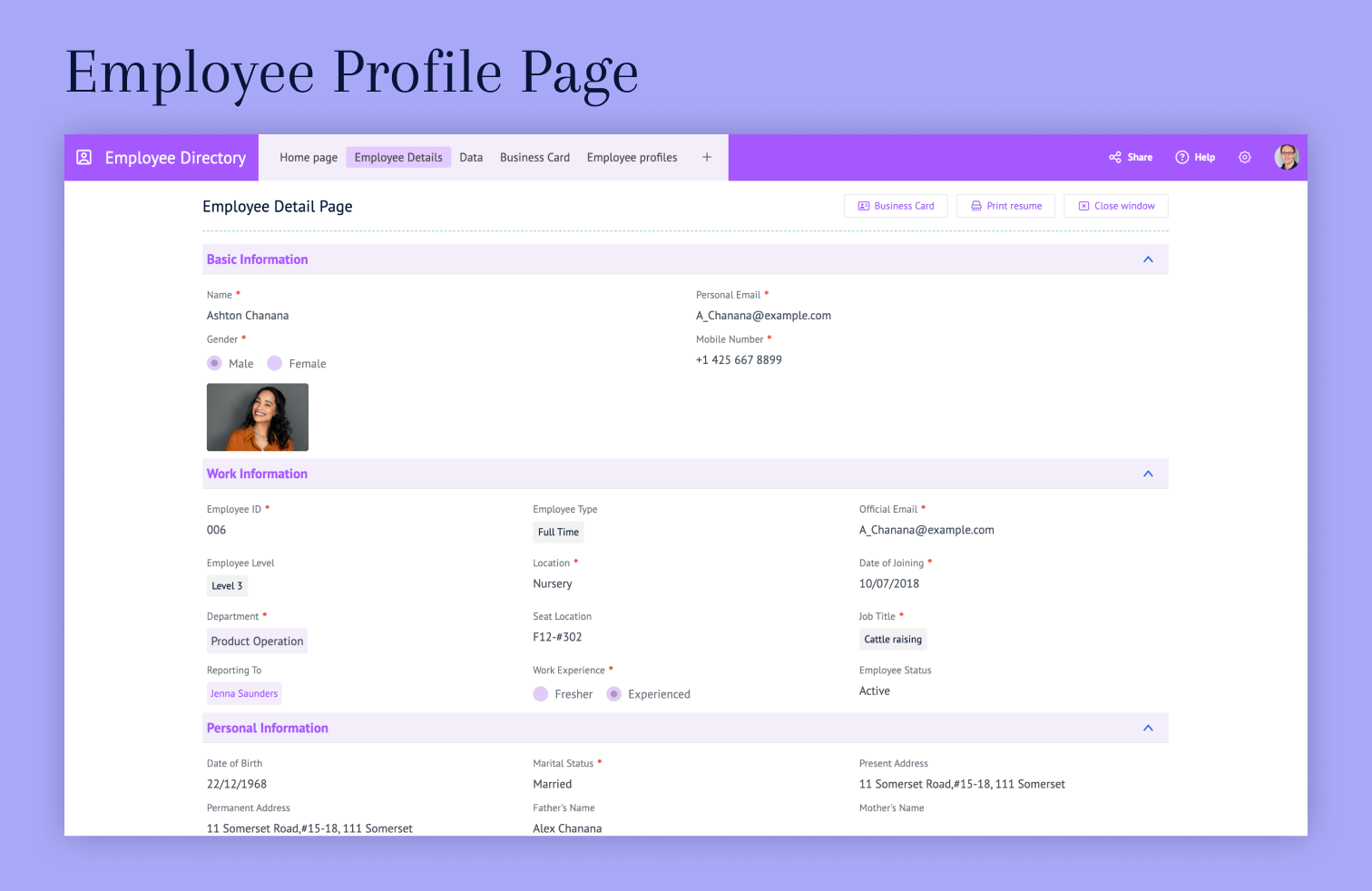 Employee Profile Page